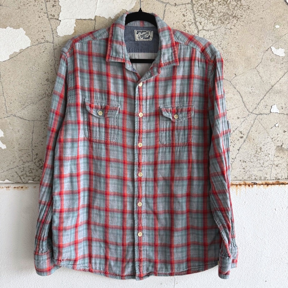 Grayers Flannel Shirt Double Cloth Mens L Plaid Long Sleeve Button Down Top Gray